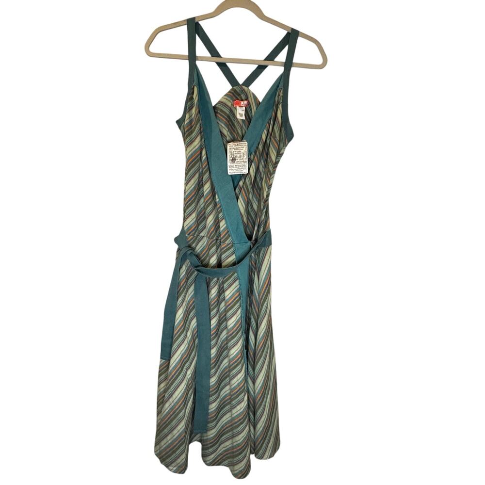 Lux Anthropologie dress turquoise S Striped Wrap 100% Cotton Hippie Bohemian